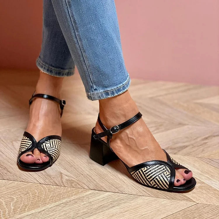 Retro mid-heel sandals