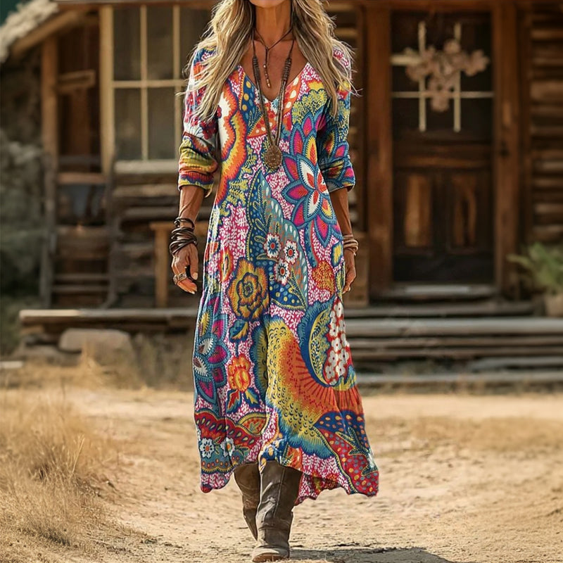 Evelyn | Vintage-inspiriertes langärmeliges Freizeitkleid