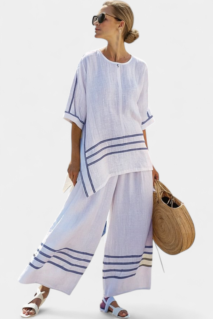Roos – Sophisticated Asymmetrical Striped Top & Statement Trousers