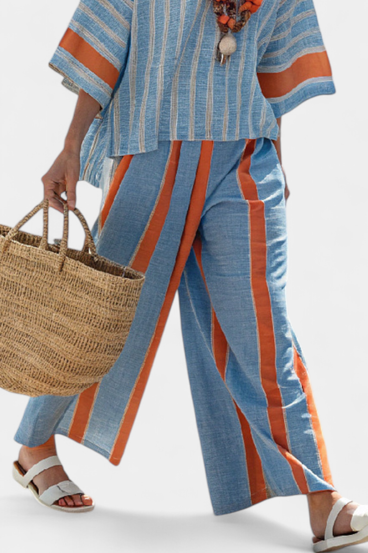 Elise – Sophisticated Terracotta Striped Top & Pants