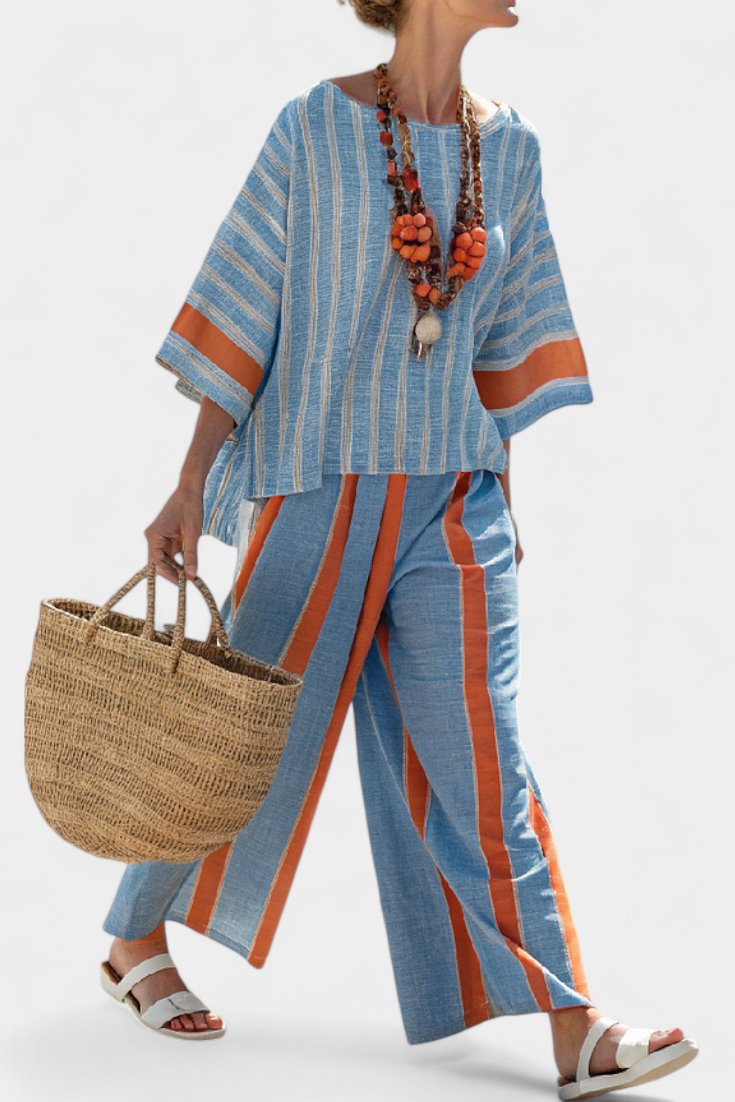 Elise – Sophisticated Terracotta Striped Top & Pants
