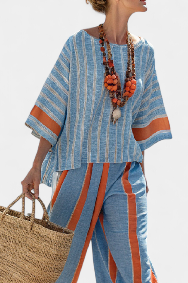 Elise – Sophisticated Terracotta Striped Top & Pants
