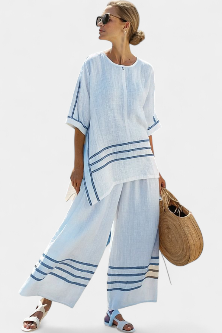Roos – Sophisticated Asymmetrical Striped Top & Statement Trousers