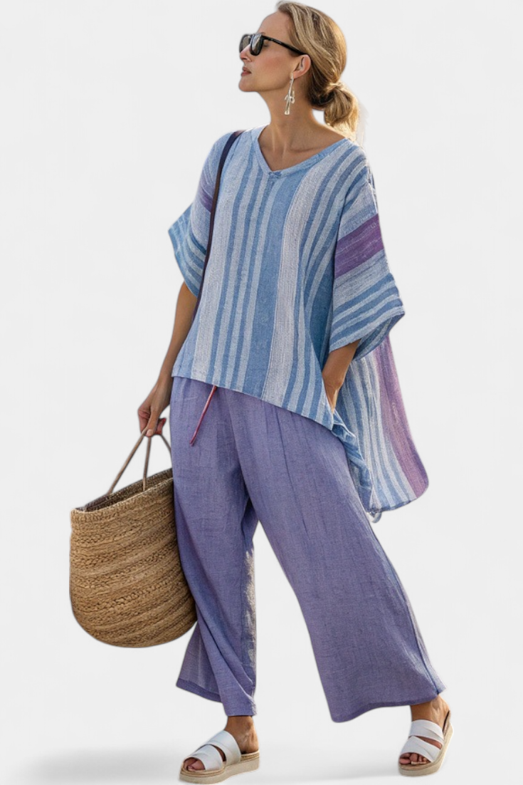Demi – Elegantes Top & Hose in Lavendel & Himmelblau