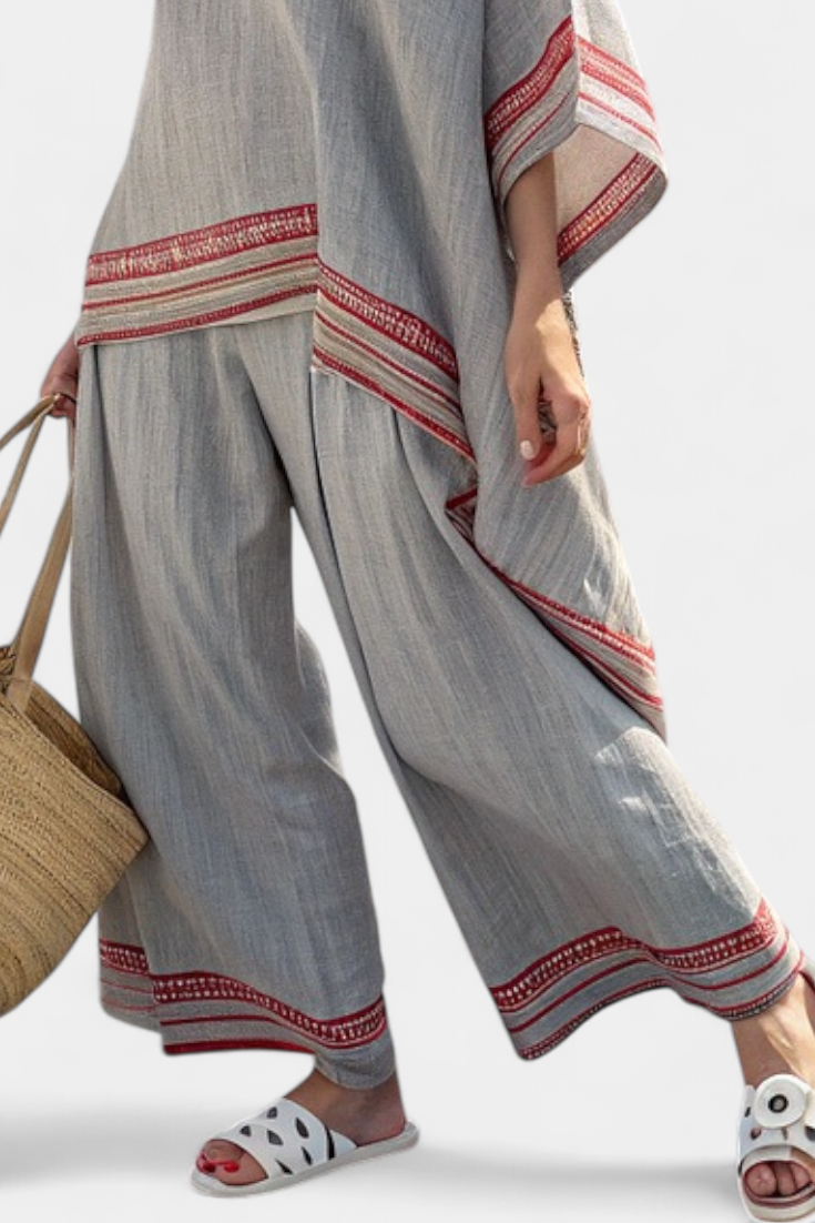 Sanne – Raffinierte asymmetrische Bluse & weite Hose im Ethno-Stil