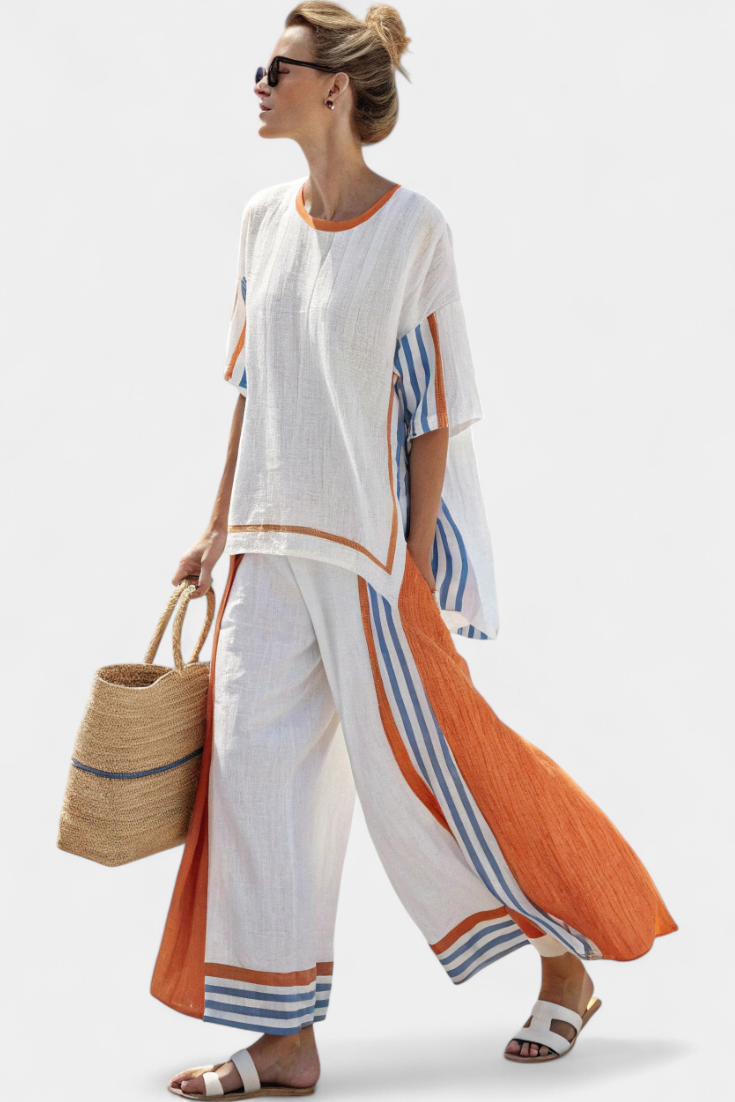 Nina – Comfortable Wide Striped Trousers & Top