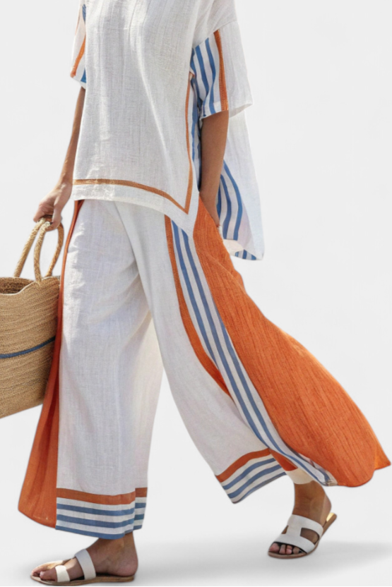 Nina – Comfortable Wide Striped Trousers & Top
