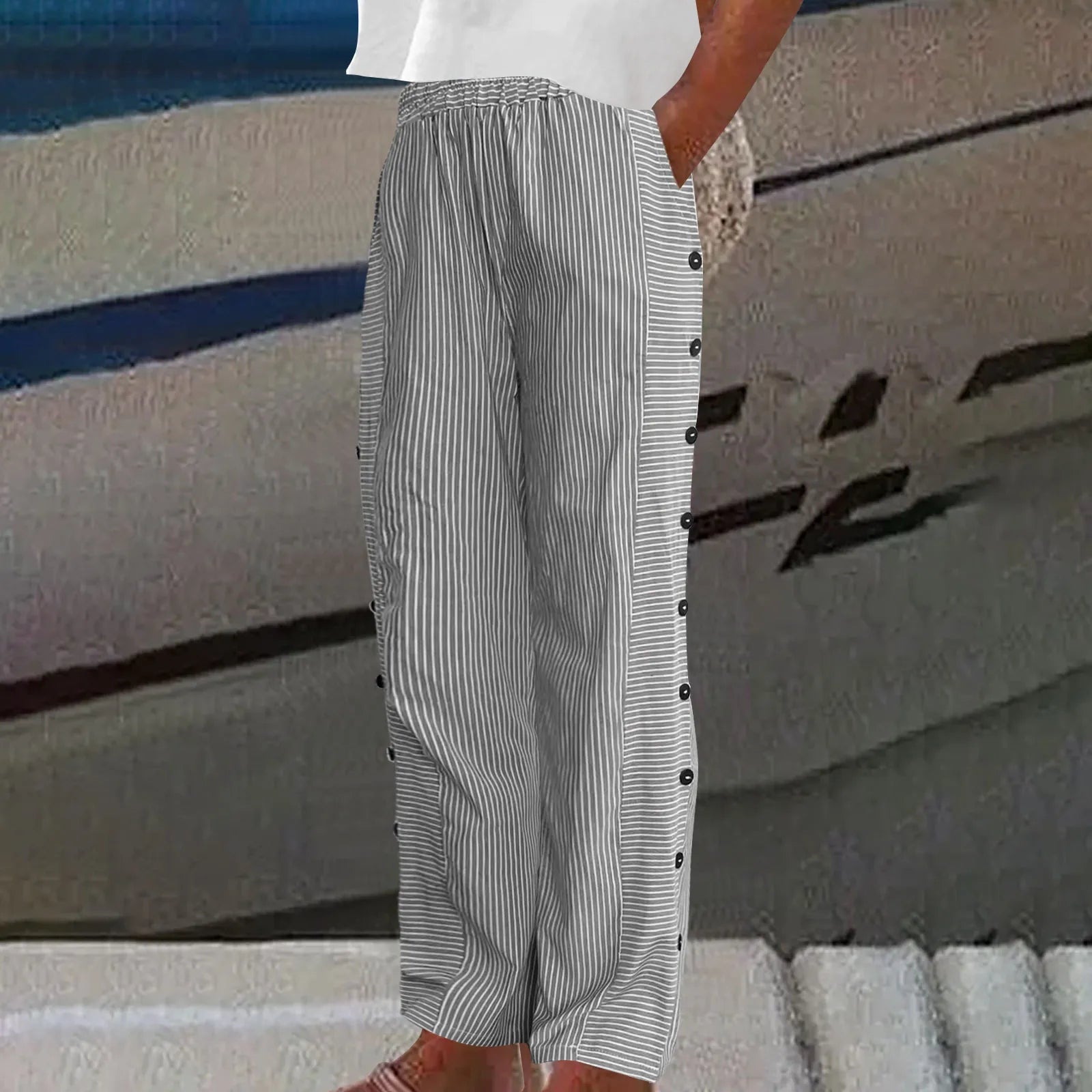 Sharon – Striped Seabreeze Button-Up Pants