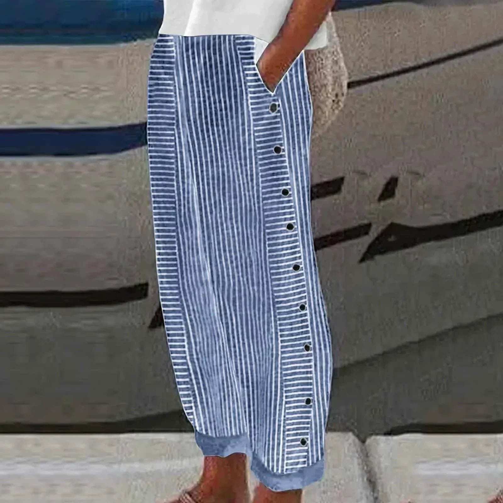 Sharon – Striped Seabreeze Button-Up Pants