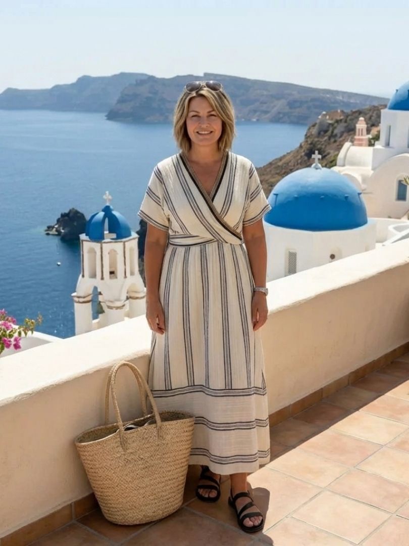 Thalassa | V-Neck Short Sleeve Maxi Dress with Waist Tie