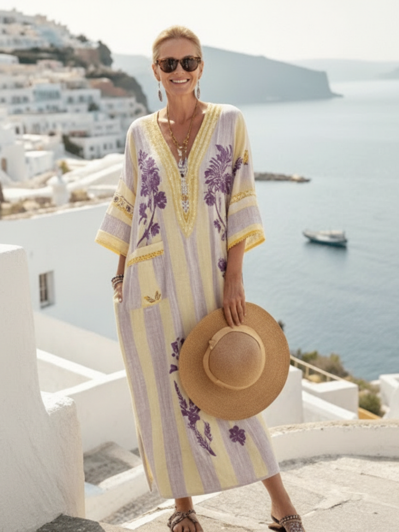 Aurelia | V-Neck Floral Half-Sleeve Maxi Dress