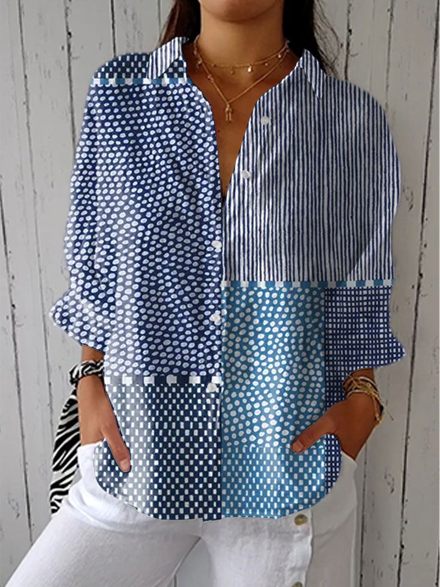 Fiora – Ozean-Patchwork Bluse