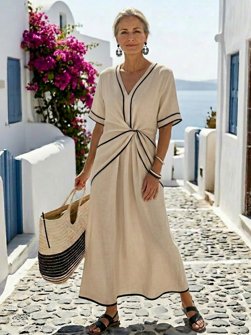 Linnea | V-Neck Ruched Waist Short Sleeve Maxi Dress