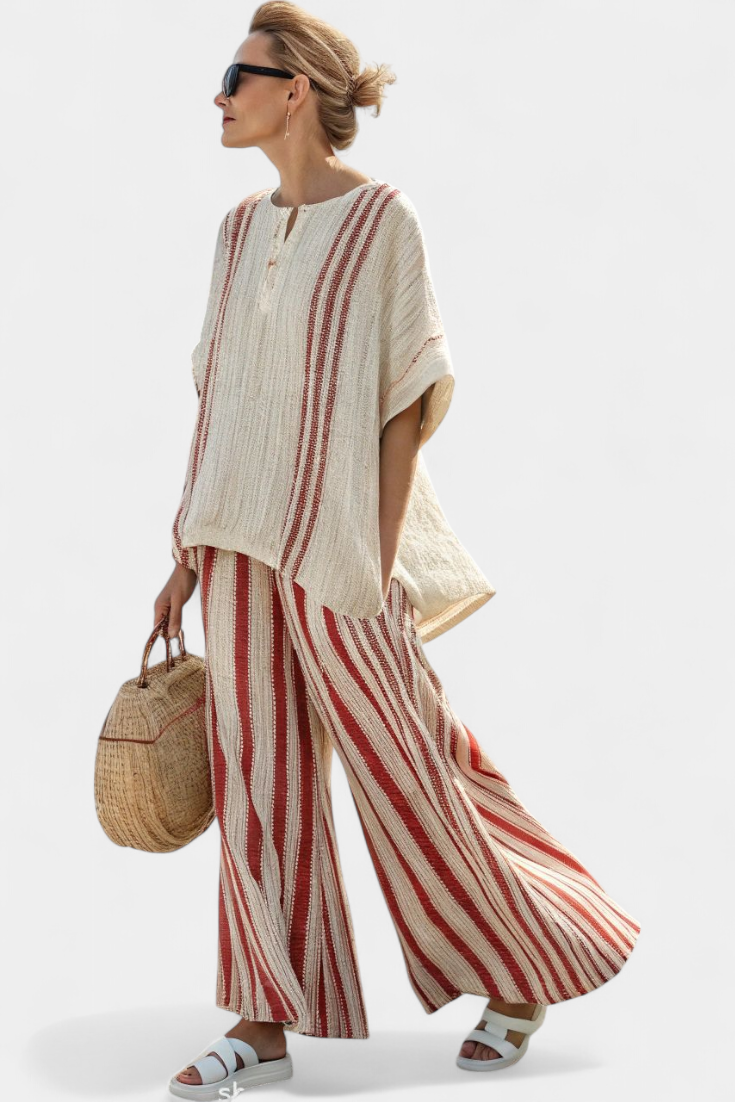 Noor – Edles rot gestreiftes Top & Hose