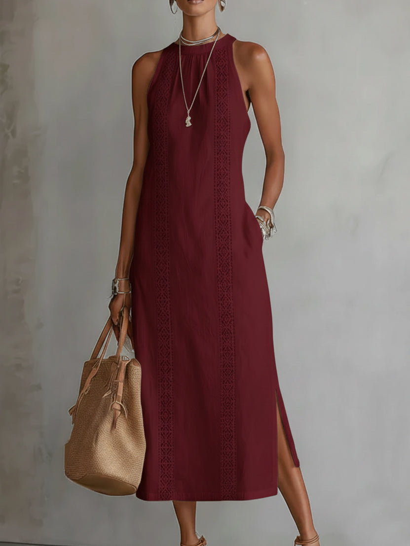 Celine | Ärmelloses Midikleid mit Spitzenbesatz