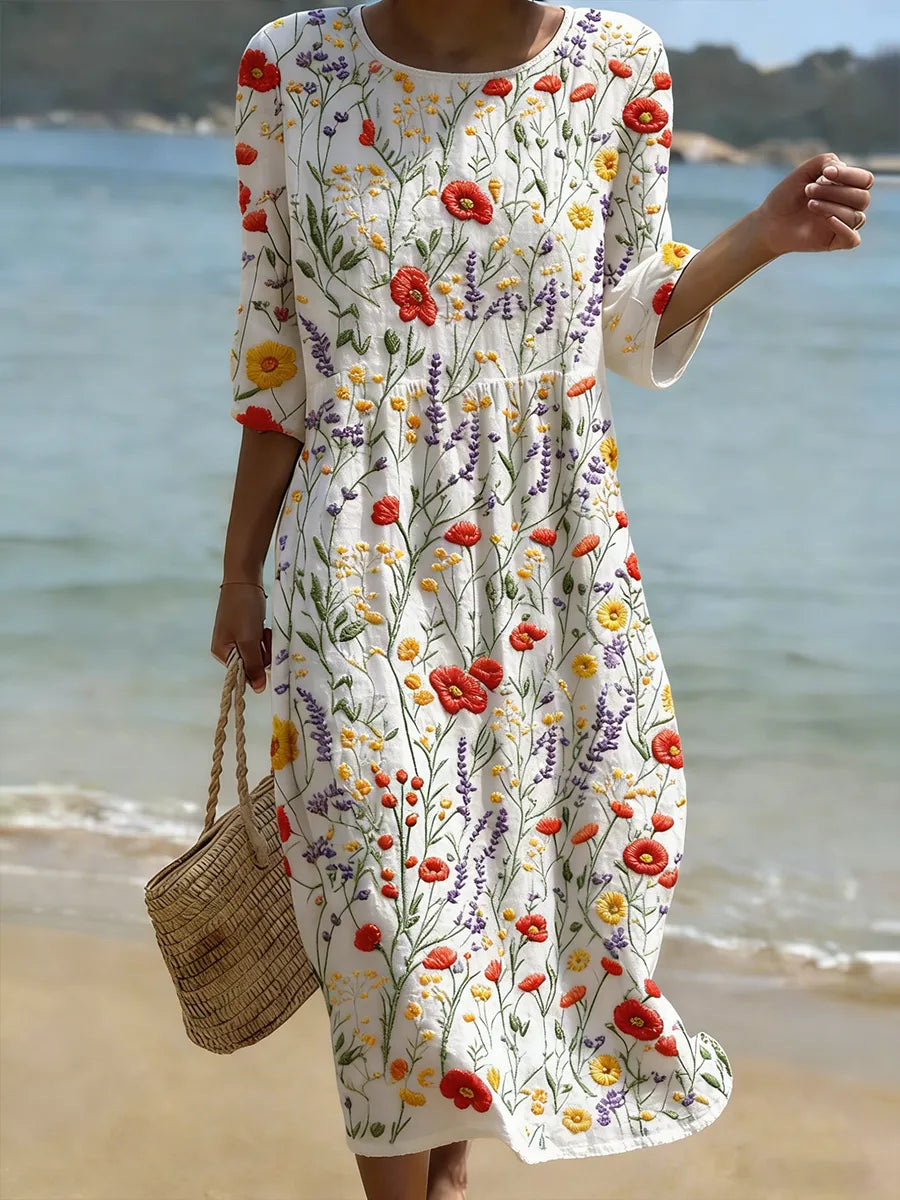 Christina | Maxikleid mit Blumenprint und Rundhalsausschnitt