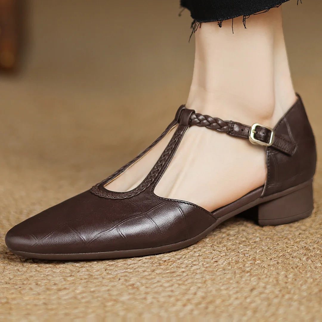 Astrid – Klassischer Leder-Riemchenschuh mit Geflochtenem T-Riemen
