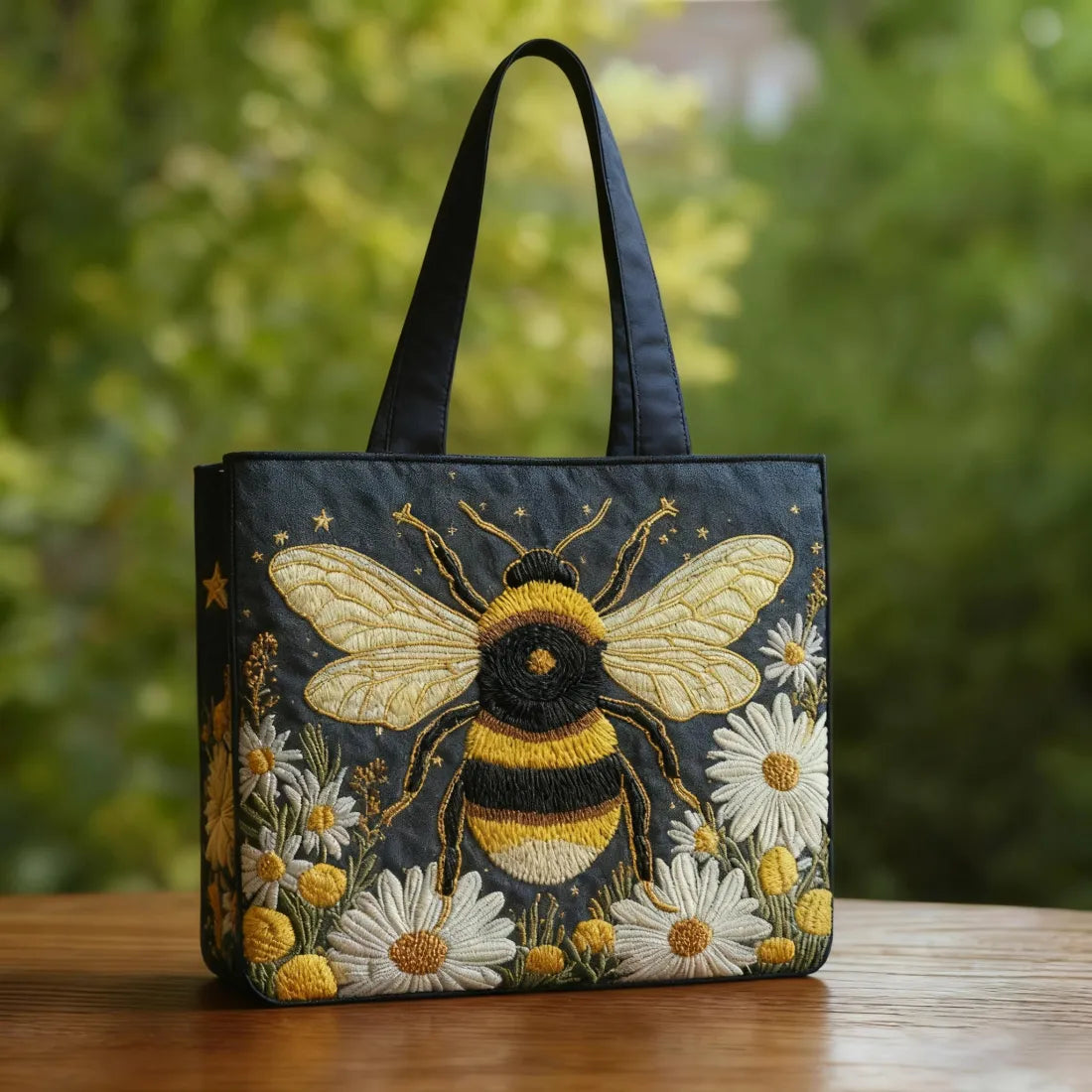 Quilted Bag Bee with Daisies and Stars
