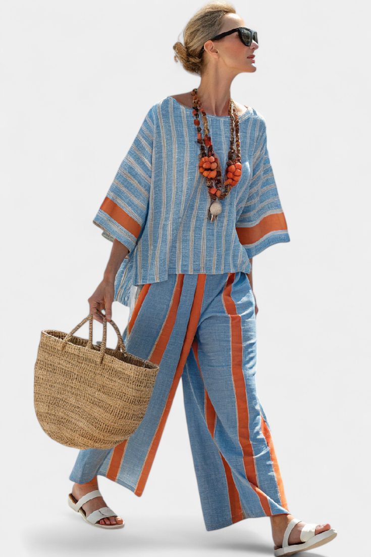 Elise – Sophisticated Terracotta Striped Top & Pants