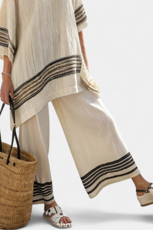 Amber - Elegant Black Striped Top & Flowing Pants
