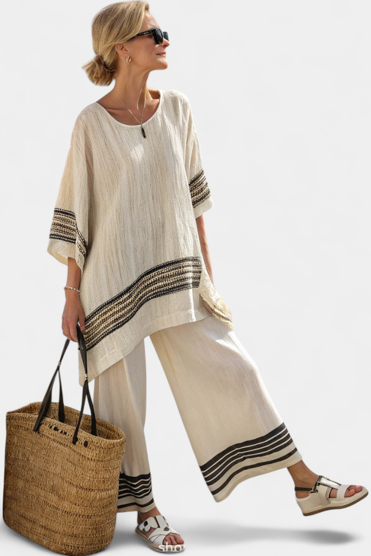 Amber - Elegant Black Striped Top & Flowing Pants