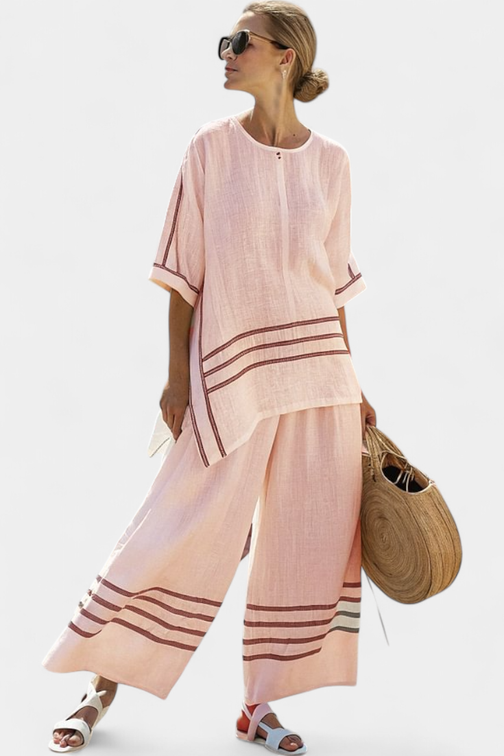 Roos – Sophisticated Asymmetrical Striped Top & Statement Trousers