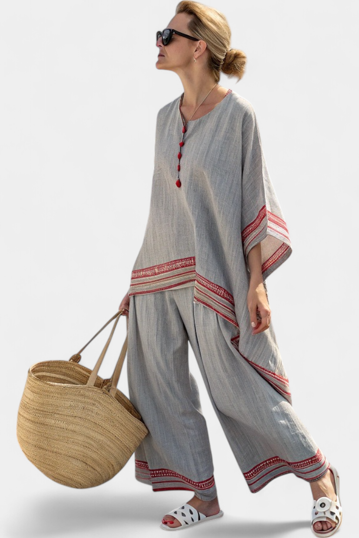 Sanne – Raffinierte asymmetrische Bluse & weite Hose im Ethno-Stil
