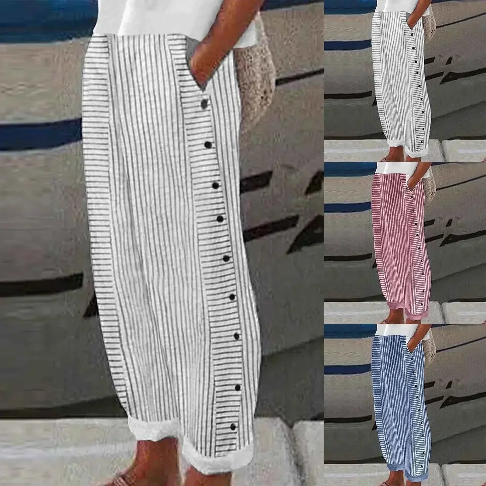 Sharon – Striped Seabreeze Button-Up Pants