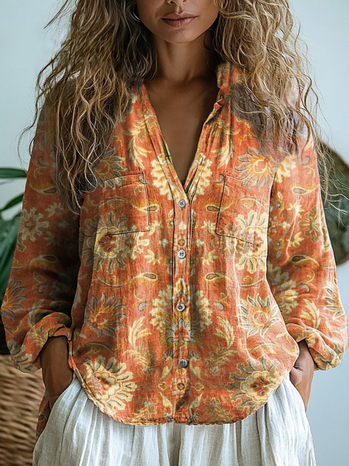 Vintage Blumenkunst Bluse