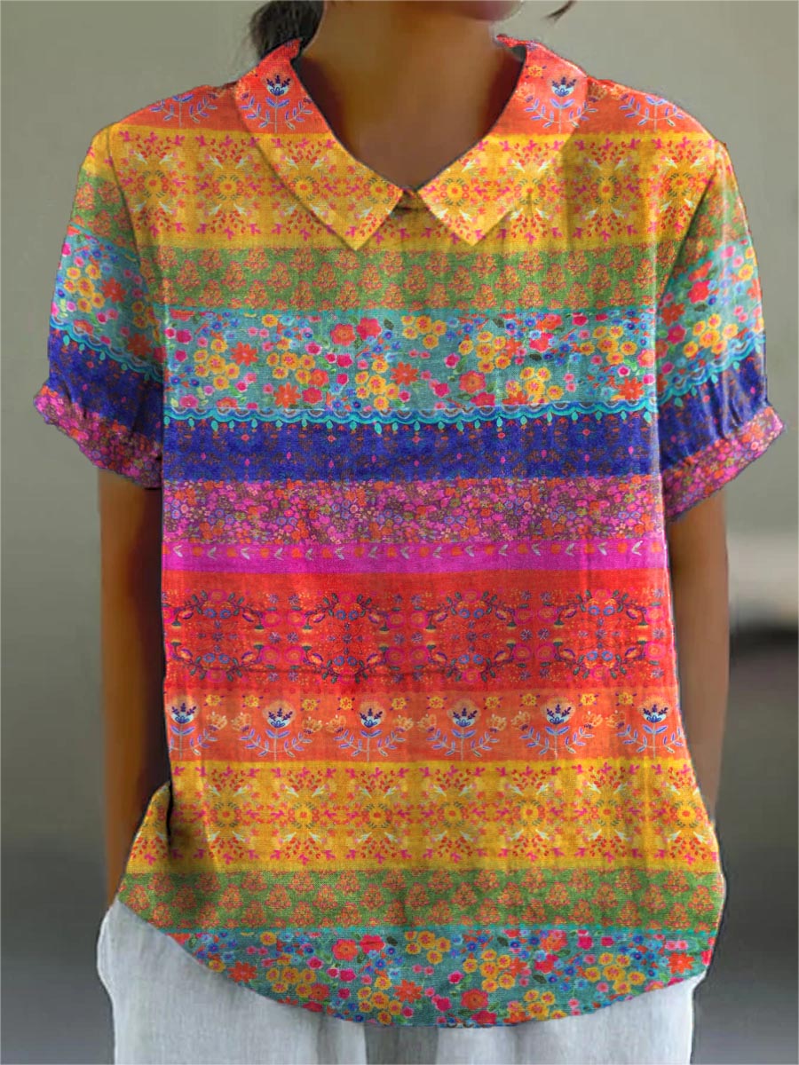 Maya | Bunte Blumen-Streifen-Bluse