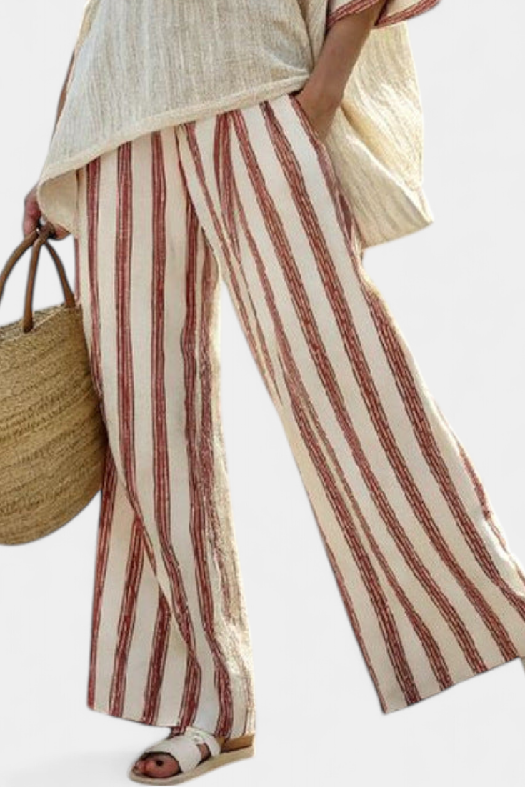 Fenna – Elegant Rustic Striped Top & Cream Pants
