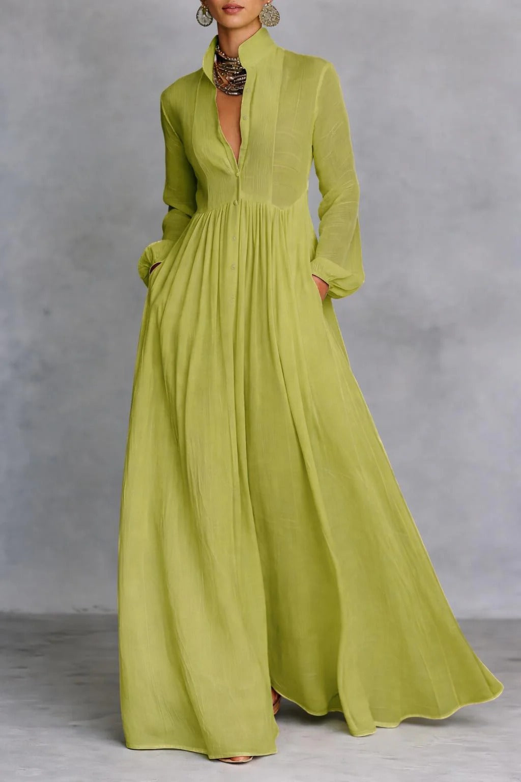 Selene | Fließendes Maxikleid mit Knopfleiste